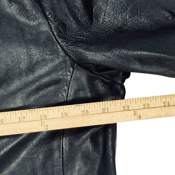 Kathy Ireland Genuine Leather Jacket Womens L Black Single Breasted Classic Coat - Picture 11 of 16